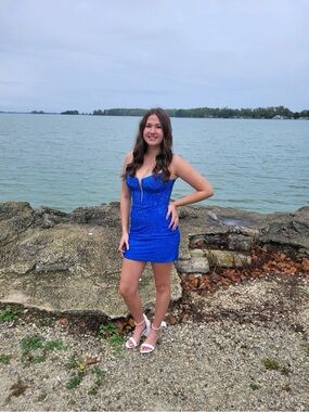 Sparkling Royal Blue Mini Dress with Corset Bodice-00 but fits about a 4-6